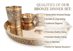 Fabricant indien, service de table en bronze 6 pièces, finition miroir, gravure solide, authentique service de table en bronze indien, ensemble Thali - Product Image 3