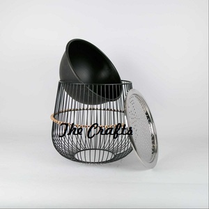 Pozo de fuego de hierro con soporte elegante y tapa de acero Pozo de fuego de chimenea de color plateado y negro para exteriores e interiores - Product Image 5