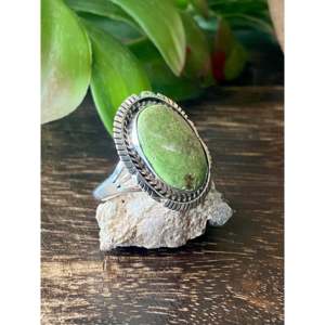 Navajo-Made <b>Boho</b> Style <b>Ring</b> with Australian Gaspeite & Sterling <b>Silver</b> Size 8.75 Cut Turquoise & Opal for Everyday Wear - Product Image 3