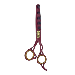 Tijeras de adelgazamiento de peluquero de alta calidad Tijeras de adelgazamiento con mango de diseño perforado recubierto de color marrón - Product Image 4