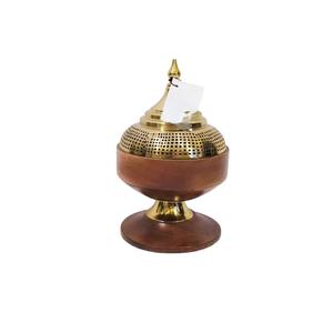Premium Gold Plated Etching Design Top Wooden Body <b>Bakhoor</b> <b>Burner</b> for Home Indoor Fragrance Use Mabkhar Incense <b>Burner</b> Holder - Product Image 4