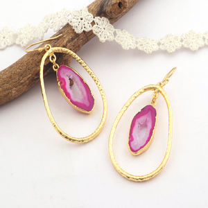 โกศสีม่วงธรรมชาติอาเกตชิ้นดรูซี่พร้อมต่างหูแขวนแบบมีสายตอกทองเหลืองแข็งชุบทองปาร์ตี้สวมต่างหูห้อย - Product Image 2