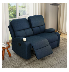 Canapé inclinable moderne 2 places bleu avec porte-gobelet Fauteuil inclinable multifonctionnel à cadre en bois de conception mate - Product Image 6