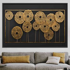 Printed <b>Canvas</b> Artwork: Elegant Black and Gold Floral Design,BLACK <b>FRAMED</b> <b>CANVAS</b> - Product Image 1