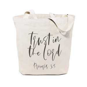 Trust Lord Proverbs 3:5 Cotton Canvas Tote Bag Medium Size Eco-Friendly Recyclable Heat Transfer Printed Screen for Advertising - Product Image 1