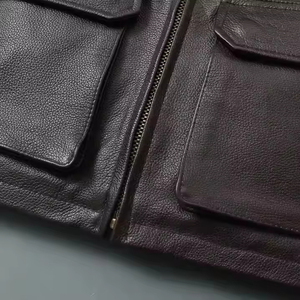 Men's <b>Leather</b> <b>Jacket</b> Winter Zipper Stand Collar Front Logo Pockets PU Fabric OEM Service - Product Image 4