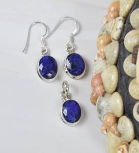 Bleu saphir 925 argent Sterling pierres précieuses collier ensemble bleu boucle d'oreille bijoux faits à la main septembre pierre de naissance cadeau pour anniversaire - Product Image 3