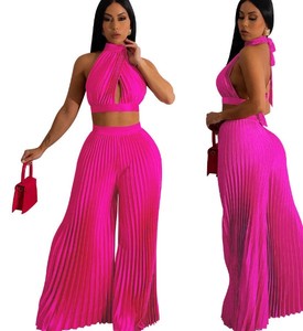 Vente en gros d'usine Vêtements pour femmes Ensemble haut et pantalon de couleur unie de haute qualité pour femmes - Product Image 5