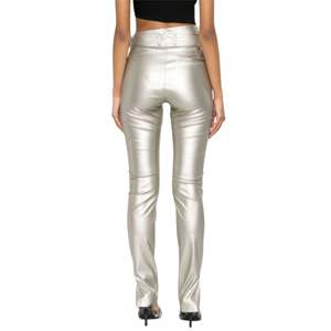 กางเกงเอวไม่สมมาตรเข็มขัดสีเงินดีไซน์แบบผอมตัดเป็นช่องมีห่วงรัดด้านหลังมีกระเป๋าแบบมีสไตล์ - Product Image 3