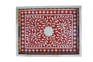 Plateau de service décoratif rectangulaire fait à la main en os incrusté de style Art déco de haute qualité - Product Image 2