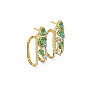 Pendientes de Lujo con Circonita Cúbica en Forma Geométrica Verde Esmeralda, Chapados en Oro, para Novias - Product Image 2