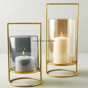 New Latest Pattern Design Attractive Look Gold Polished Metal Base & <b>Top</b> and Glass Made Candle Holder for Wax Stick & Lightning - Product Image 6