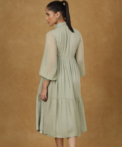 ชุดเดรสยาวทรงเข้ารูปผ้าชีฟองเรยอนสีเขียวทะเลทันสมัย แขนปกติ สไตล์ลำลองสำหรับงานเลี้ยงตอนเย็น พร้อมสายผูกคอสำหรับผู้หญิง - Product Image 2