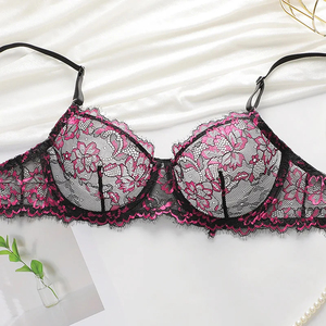 Trendy Women Floral Lace 3/4 <b>Cup</b> Spandex/Cotton <b>Bra</b> Panty Set Wireless Breathable Comfortable Lingerie Underwear Sexy Intimates - Product Image 3