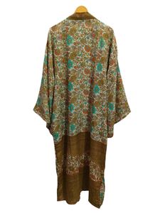 Longueur cheville Robe en soie Robe multicolore Robe de nuit Robe indienne Vintage en soie recyclée Sari Kimono - Product Image 4