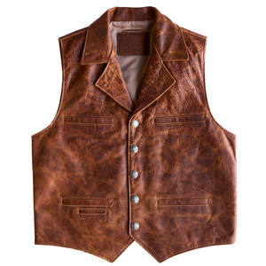 Chaleco sencillo de piel auténtica para hombre, piel de vaca, tacto suave, estilo clásico con cuello vuelto, logotipo personalizado OEM/ODM, chaleco al por mayor a granel - Product Image 1