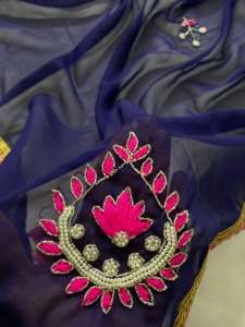 Diseñador indio de Bollywood Exclusivo Blue Georgette Sari Chic Ropa étnica para adultos Bodas y fiestas - Product Image 3