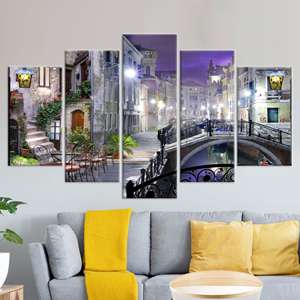 Arte Impreso en Lienzo de Paisaje Urbano: Elegante Decoración para el Hogar con Paisaje Urbano, Mix de 5 Piezas: Enrollado para Exhibición en Galería - Product Image 1