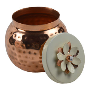 Pot à biscuits et à fruits secs en métal rond de couleur cuivre brillant, décoration d'intérieur, récipient à bonbons pour usage alimentaire - Product Image 3