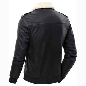 2025 hommes veste en cuir véritable agneau Bomber veste hommes noir avec col Sherpa amovible veste en cuir de qualité supérieure hommes - Product Image 2