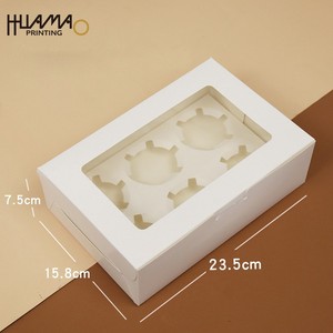 Caja para cupcakes Huamao de papel blanco con ventana transparente en tamaños 1/2/4/6/8/12, caja para cupcakes de calidad alimentaria con logo personalizado para bodas y fiestas - Product Image 5