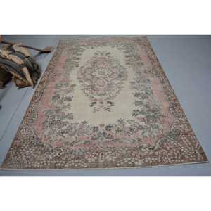 Alfombra Turca Vintage Grande de 5.8x9.1 pies, Alfombra de Lana Marrón con Puntos - Product Image 1