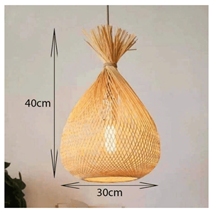 Lampe en bambou avec abat-jour en rotin naturel tressé et structure en fer pour éclairage suspendu, artisanale, fabriquée au Vietnam. - Product Image 3