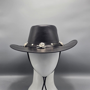 Black Leather Cowboy <b>Hat</b> Handmade with Hand Embroidery <b>Western</b> Wide Brim for Men and Women Four Seasons Use - Product Image 1