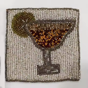 Handcrafted Beaded <b>Coaster</b> with Martini Glass Design Elegant Round Red and <b>Gold</b> Table Accent for Bars and Parties - Product Image 5
