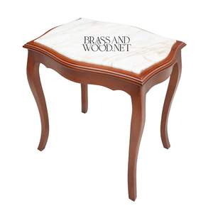 Elegante Juego de Mesas Auxiliares Encajables Clásicas con Estructura de Madera Maciza y Cubiertas de Mármol Blanco de Primera Calidad para Decoración de Sala de Estar de Lujo - Product Image 3