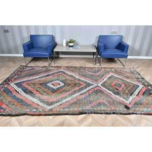 Tapis turc, tapis vintage 5,9x10,6 pieds, tapis en laine patchwork bleu et rouge - Product Image 2