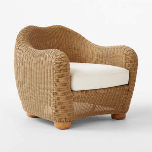Fauteuil contemporain en rotin naturel tissé à la main coussin confortable intérieur extérieur pour meubles de maison appartements salons - Product Image 1