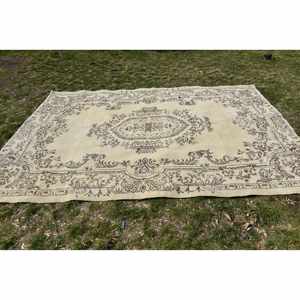 Alfombra turca vintage clásica beige marrón 6,6 X 9.4ft diseño de retazos Imitación Piel de conejo látex rectangular alfombras de noche para el hogar - Product Image 4