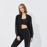 Chaqueta recortada atlética retro Ropa deportiva elástica ligera con cremallera para gimnasio Yoga Pilates y Pickleball Gym Top