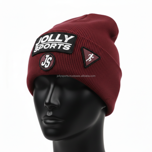 Bonnet en tricot acrylique pour femme, doux et extensible, couleur bordeaux, avec logo brodé personnalisé, bonnet jacquard. - Product Image 3