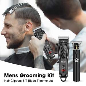 Tondeuse à Cheveux Professionnelle Sans Fil Rechargeable pour Hommes, Kit en Acier Inoxydable 2500mAh avec Écran LED, Étanchéité IPX7, Instructions en Français pour Barbiers - Product Image 1