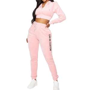 Conjunto personalizado de otoño con capucha para mujer, Chaqueta corta con bolsillo y cremallera, conjuntos de jogging de terciopelo, chándales de terciopelo para mujer - Product Image 4