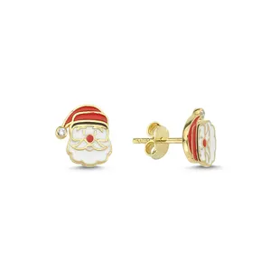 Santa Claus Pine Tree Snowman Penguin Earring Gold 14k Gold Jewelry Handmade Wholesale Dainty Zircon Jewelry Hot Sale Noel Gift