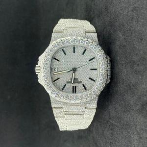 Luxury Stainless Steel Moissanite Diamond Analog <b>Watch</b> Iced-Out Design Scratch-Resistant Glass <b>for</b> <b>Men</b> Party Wear Office Use - Product Image 1