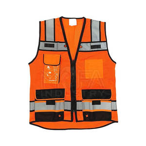 Chaleco DE SEGURIDAD unisex de alta visibilidad con cremallera frontal, rayas reflectantes y marca personalizada para sitios de trabajo - Product Image 3