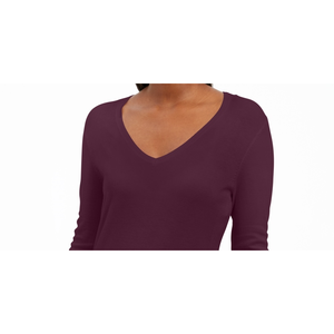 Pull décontracté pour femme JM Collection, col en V, manches ornées, violet foncé, grande taille, pour la saison d'automne - Product Image 2