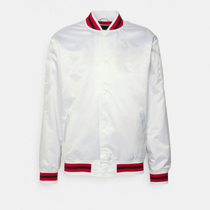 Vestes d'université en satin pour hommes de qualité supérieure de haute qualité, faites sur mesure, meilleur style avec veste à doublure en nylon à col montant avec logo imprimé - Product Image 4