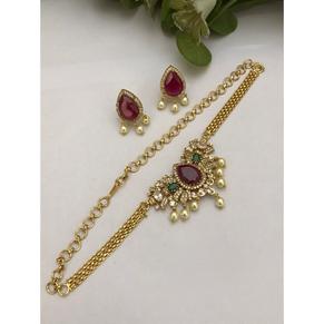 Conjunto de Gargantilla y Aretes con Aspecto Tradicional, Chapado en Oro de Primera Calidad, Estilo Polki, para Bodas, Colección para Mujer - Product Image 1