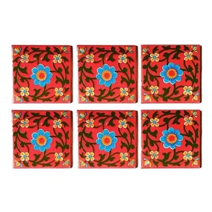 Azulejos de cerámica multicolor de 4x4 pulgadas hechos a mano, cerámica azul decorativa para uso interior y exterior en el hogar, paquete de 6 para pared de piso - Product Image 1