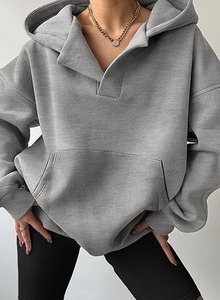 Sudadera informal de lana de manga larga de gran tamaño para mujer, Jersey de invierno XXL bordado, estilo lavado, cuello con capucha Suelto - Product Image 4