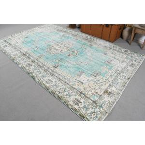 Tapis turc vintage, grand tapis de 6,2 x 9,6 pi (190 x 294 cm), tapis en laine bleu à motifs floraux - Product Image 2
