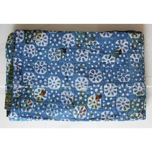 Hand Block Printed 100% Cotton Reversible <b>Kantha</b> <b>Throw</b> Ralli Bedcover Twin Size Bedding Blanket - Product Image 4
