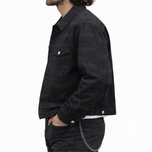 Chaqueta Vaquera Negra para Hombre, Estilo Casual, Ropa de Calle, Algodón, Estampado DTG, Cuello Camisero Vintage - Product Image 5