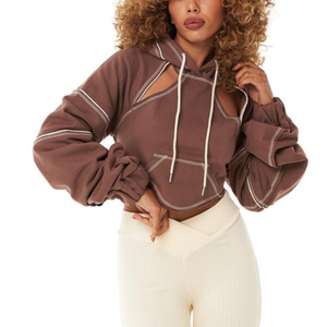 Diseñador Casual sin espalda Tie-Up manga larga Crop Top sudaderas con capucha para mujeres con logotipo frontal estampado 2025 colección de invierno - Product Image 1