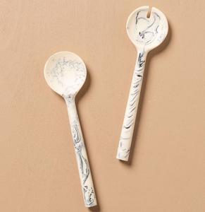 Juego de Servidores de Ensalada de Resina Hechos a Mano, Duraderos, con Efecto Mármol Vibrante, Cubiertos de Primera Calidad, Ecológicos, Aptos para Lavavajillas y Microondas - Product Image 1